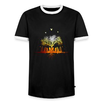 sunshinetown / Natur Sonne Stadt Baum - Männer Kontrast-T-Shirt - Schwarz/Weiß - Vorne - AI Model Female 172 light (172cm) & AI Model Male 178 light (178cm)