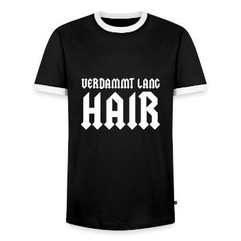 Heavy Metal Rockmusik Lange Haare Spaß Geschenk - Männer Kontrast-T-Shirt - Schwarz/Weiß - Vorne - AI Model Female 172 light (172cm) & AI Model Male 178 light (178cm)