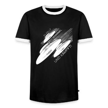 Haunebu - Es fällt vom Himmel und kämpft! - Weiß - Männer Kontrast-T-Shirt - Schwarz/Weiß - Vorne - AI Model Female 172 light (172cm) & AI Model Male 178 light (178cm)