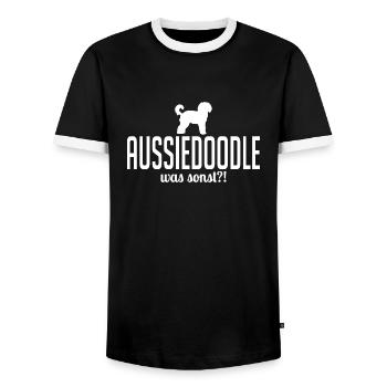 Aussiedoodle was sonst Hundespruch Hunde Wilsigns - Männer Kontrast-T-Shirt - Schwarz/Weiß - Vorne - AI Model Female 172 light (172cm) & AI Model Male 178 light (178cm)