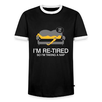I'm Retired. So I'm Taking A Nap. - Men's Ringer Shirt - black/white - Front - AI Model Female 172 light (172cm) & AI Model Male 178 light (178cm)