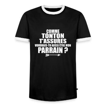 Comme Tonton T'assures Voudrais-tu être Parrain - T-shirt contrasté Homme - noir/blanc - Devant - AI Model Female 172 light (172cm) & AI Model Male 178 light (178cm)