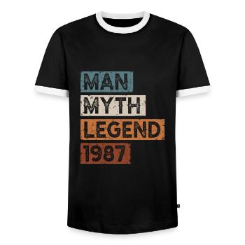 Born in 1987 Man Myth Legend - Men's Ringer Shirt - black/white - Front - AI Model Female 172 light (172cm) & AI Model Male 178 light (178cm)