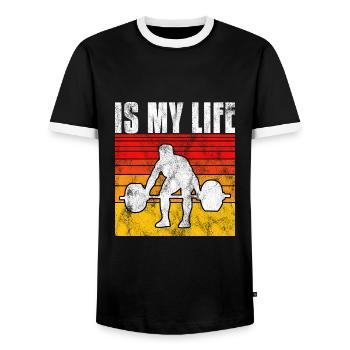 Bodybuilding is my life Bodybuilder GYM weight training - Men's Ringer Shirt - black/white - Front - AI Model Female 172 light (172cm) & AI Model Male 178 light (178cm)