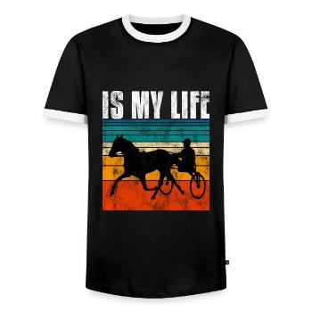 Is my life Trabreiter Trabrennen Trabreiten Retro - Männer Kontrast-T-Shirt - Schwarz/Weiß - Vorne - AI Model Female 172 light (172cm) & AI Model Male 178 light (178cm)