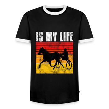 Ma vie est-elle Trabreiter Trabrennen Trabreiten Retro - T-shirt contrasté Homme - noir/blanc - Devant - AI Model Female 172 light (172cm) & AI Model Male 178 light (178cm)