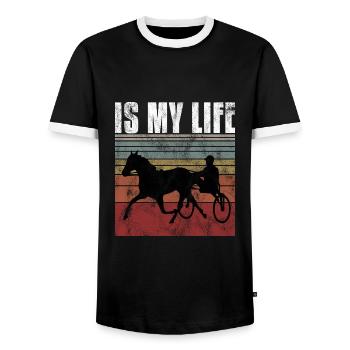 Ma vie est-elle Trabreiter Trabrennen Trabreiten Retro - T-shirt contrasté Homme - noir/blanc - Devant - AI Model Female 172 light (172cm) & AI Model Male 178 light (178cm)