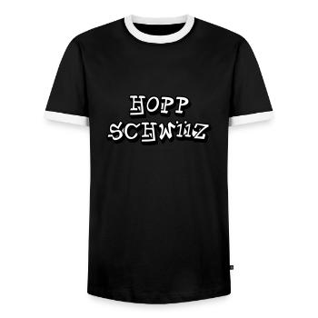 Hopp Schwiiz II - Männer Kontrast-T-Shirt - Schwarz/Weiß - Vorne - AI Model Female 172 light (172cm) & AI Model Male 178 light (178cm)