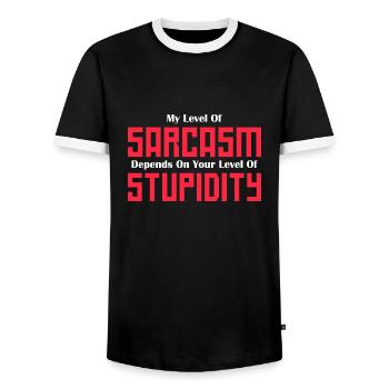 Mon niveau de sarcasme dépend de votre niveau graphique - T-shirt contrasté Homme - noir/blanc - Devant - AI Model Female 172 light (172cm) & AI Model Male 178 light (178cm)