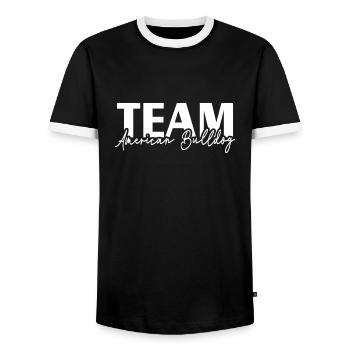 TEAM AMERICAN BULLDOG Dog Sports Wilsigns Dogs - Men's Ringer Shirt - black/white - Front - AI Model Female 172 light (172cm) & AI Model Male 178 light (178cm)