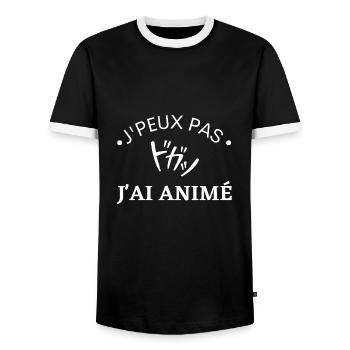 j'peux pas j'ai animé. Cadeau animé, animation - T-shirt contrasté Homme - noir/blanc - Devant - AI Model Female 172 light (172cm) & AI Model Male 178 light (178cm)