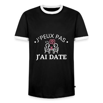 J'peux pas j'ai Date. Cadeau charmeur cadeau charo - T-shirt contrasté Homme - noir/blanc - Devant - AI Model Female 172 light (172cm) & AI Model Male 178 light (178cm)