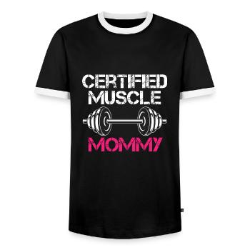 certified Muscle Mommy Pump Cover - Men's Ringer Shirt - black/white - Front - AI Model Female 172 light (172cm) & AI Model Male 178 light (178cm)
