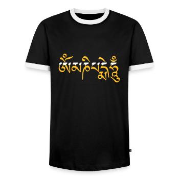 Om Mani Padme Hum 3c - Männer Kontrast-T-Shirt - Schwarz/Weiß - Vorne - AI Model Female 172 light (172cm) & AI Model Male 178 light (178cm)
