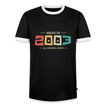 Legendary since 2003 Original 2003 - Men's Ringer Shirt - black/white - Front - AI Model Female 172 light (172cm) & AI Model Male 178 light (178cm)