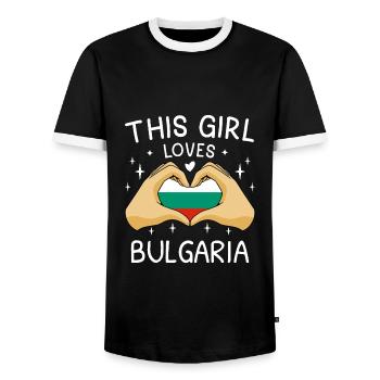 Bulgaria flag Bulgarian flag Golden Sands - Men's Ringer Shirt - black/white - Front - AI Model Female 172 light (172cm) & AI Model Male 178 light (178cm)