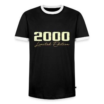 2000 Limited Edition - 2000 Birthday Gift - Men's Ringer Shirt - black/white - Front - AI Model Female 172 light (172cm) & AI Model Male 178 light (178cm)
