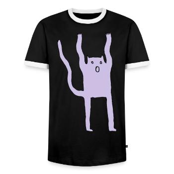 Ailurophobie, Buh-Katz - Männer Kontrast-T-Shirt - Schwarz/Weiß - Vorne - AI Model Female 172 light (172cm) & AI Model Male 178 light (178cm)