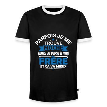 Parfois Je me trouve moche frère - T-shirt contrasté Homme - noir/blanc - Devant - AI Model Female 172 light (172cm) & AI Model Male 178 light (178cm)