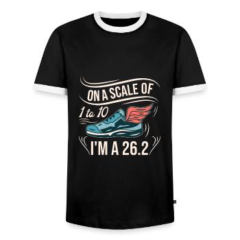 26.2 Meilen Marathon - Marathonläufer - Männer Kontrast-T-Shirt - Schwarz/Weiß - Vorne - AI Model Female 172 light (172cm) & AI Model Male 178 light (178cm)