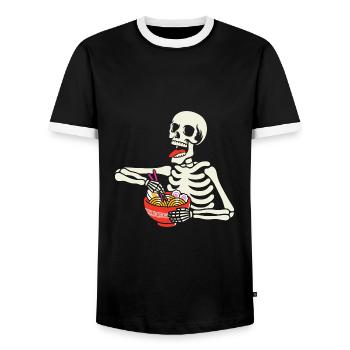 Halloween Skeleton Ramen - Men's Ringer Shirt - black/white - Front - AI Model Female 172 light (172cm) & AI Model Male 178 light (178cm)