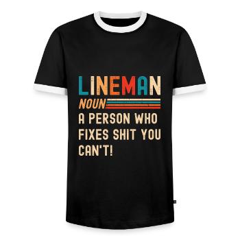 High Voltage Electrician Power Grid - Men's Ringer Shirt - black/white - Front - AI Model Female 172 light (172cm) & AI Model Male 178 light (178cm)