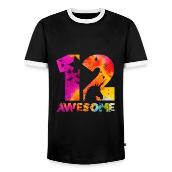 GÉNIAL 12ÈME ANNIVERSAIRE LICORNE 12 ANS - T-shirt contrasté Homme - noir/blanc - Devant - AI Model Female 172 light (172cm) & AI Model Male 178 light (178cm)