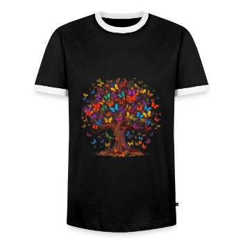 Butterfly Tree Colorful Butterflies Flies - Men's Ringer Shirt - black/white - Front - AI Model Female 172 light (172cm) & AI Model Male 178 light (178cm)