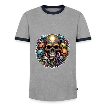 Dekorativer großer Schädel mit kleinen Schädeln - Männer Kontrast-T-Shirt - Grau/Navy  - Vorne - AI Model Female 172 light (172cm) & AI Model Male 178 light (178cm)