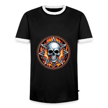 Crâne décoratif avec pentagramme et flammes - T-shirt contrasté Homme - noir/blanc - Devant - AI Model Female 172 light (172cm) & AI Model Male 178 light (178cm)