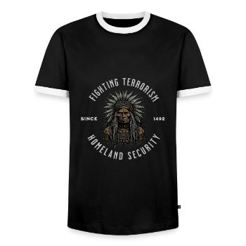 Native American - Men's Ringer Shirt - black/white - Front - AI Model Female 172 light (172cm) & AI Model Male 178 light (178cm)