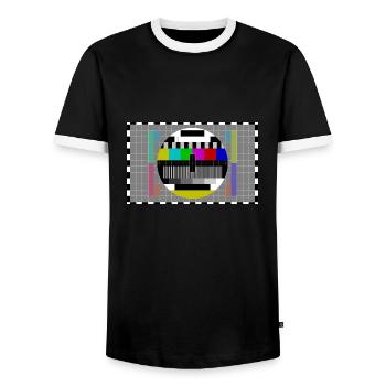 Test photo idée cadeau photo TV - T-shirt contrasté Homme - noir/blanc - Devant - AI Model Female 172 light (172cm) & AI Model Male 178 light (178cm)