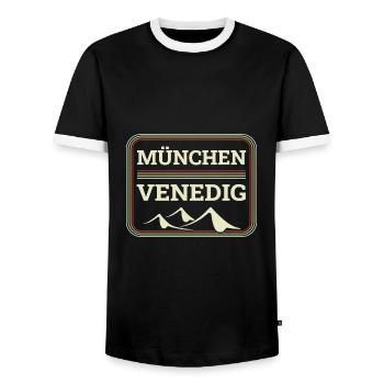 Crossing the Alps Munich Venice Long-Distance Hiking Trail - Men's Ringer Shirt - black/white - Front - AI Model Female 172 light (172cm) & AI Model Male 178 light (178cm)