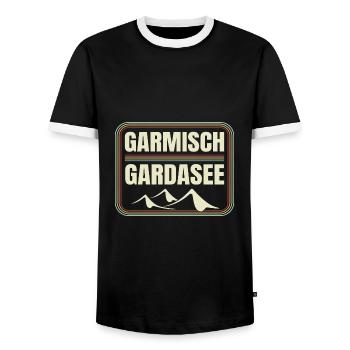 Crossing the Alps Garmisch Lake Garda - Men's Ringer Shirt - black/white - Front - AI Model Female 172 light (172cm) & AI Model Male 178 light (178cm)
