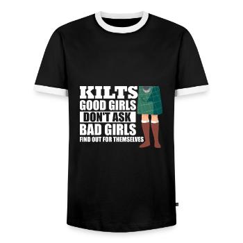 Kilt écossais disant jupe écossaise Écosse - T-shirt contrasté Homme - noir/blanc - Devant - AI Model Female 172 light (172cm) & AI Model Male 178 light (178cm)