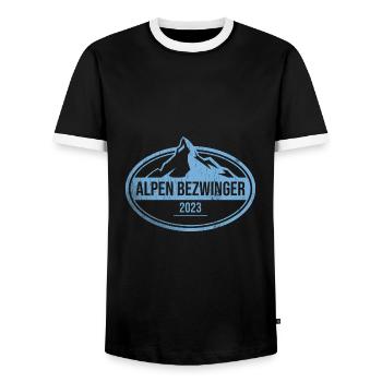 Alpenbezwinger 2023 Alpenüberquerung Finisher - Männer Kontrast-T-Shirt - Schwarz/Weiß - Vorne - AI Model Female 172 light (172cm) & AI Model Male 178 light (178cm)