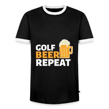 REPEAT GOLF BEER - Men's Ringer Shirt - black/white - Front - AI Model Female 172 light (172cm) & AI Model Male 178 light (178cm)