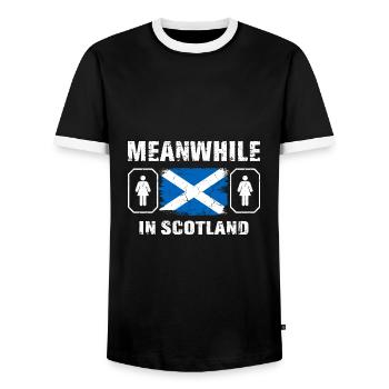 Kilt Männer Spruch Schottenrock - Männer Kontrast-T-Shirt - Schwarz/Weiß - Vorne - AI Model Female 172 light (172cm) & AI Model Male 178 light (178cm)