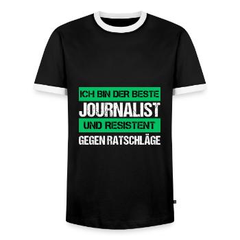 Journaliste résistant - T-shirt contrasté Homme - noir/blanc - Devant - AI Model Female 172 light (172cm) & AI Model Male 178 light (178cm)