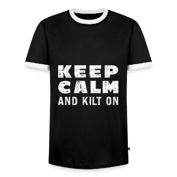 Schottenrock Kilt Spruch Schottland Highlands - Männer Kontrast-T-Shirt - Schwarz/Weiß - Vorne - AI Model Female 172 light (172cm) & AI Model Male 178 light (178cm)