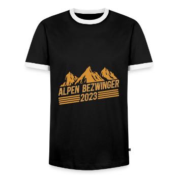 Alpenbezwinger 2023 Alpenüberquerung Finisher - Männer Kontrast-T-Shirt - Schwarz/Weiß - Vorne - AI Model Female 172 light (172cm) & AI Model Male 178 light (178cm)