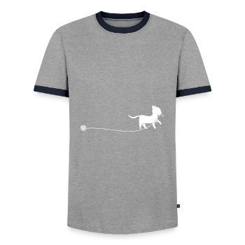 Cat thread wool kitten - Men's Ringer Shirt - grey/navy  - Front - AI Model Female 172 light (172cm) & AI Model Male 178 light (178cm)