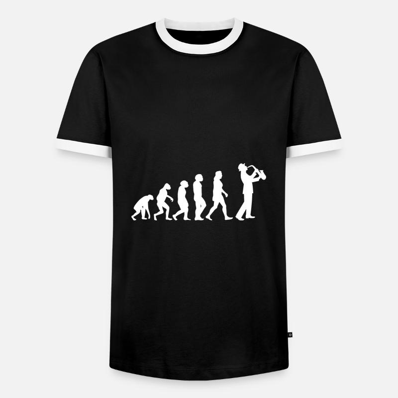 Saxophon Evolution - Männer Kontrast-T-Shirt - Schwarz/Weiß