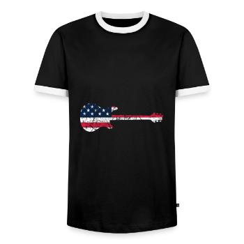 GUITAR WITH AMERICAN FLAG GUITARS - Men's Ringer Shirt - black/white - Front - AI Model Female 172 light (172cm) & AI Model Male 178 light (178cm)