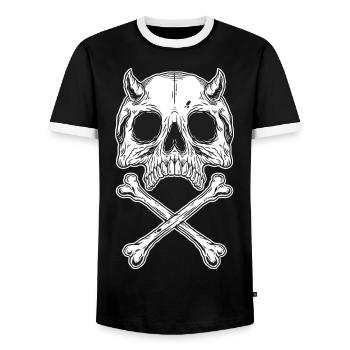 Skull Skull Horror Skeleton Halloween Metal - Men's Ringer Shirt - black/white - Front - AI Model Female 172 light (172cm) & AI Model Male 178 light (178cm)
