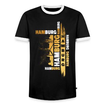 Hamburg Deutschland Stadt Skyline Schrift Gold - Männer Kontrast-T-Shirt - Schwarz/Weiß - Vorne - AI Model Female 172 light (172cm) & AI Model Male 178 light (178cm)