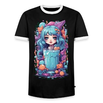 Gothic Kawaii Anime Milkshake Girl Süßigkeiten - Männer Kontrast-T-Shirt - Schwarz/Weiß - Vorne - AI Model Female 172 light (172cm) & AI Model Male 178 light (178cm)