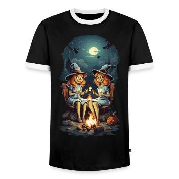Drôles de sorcières épelent feu de camp Halloween Cartoon - T-shirt contrasté Homme - noir/blanc - Devant - AI Model Female 172 light (172cm) & AI Model Male 178 light (178cm)