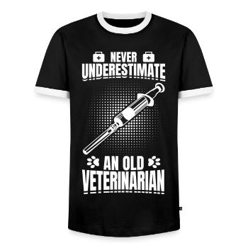 Never Underestimate An Old Veterinarian - Männer Kontrast-T-Shirt - Schwarz/Weiß - Vorne - AI Model Female 172 light (172cm) & AI Model Male 178 light (178cm)