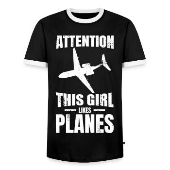 Cette fille aime les avions - T-shirt contrasté Homme - noir/blanc - Devant - AI Model Female 172 light (172cm) & AI Model Male 178 light (178cm)